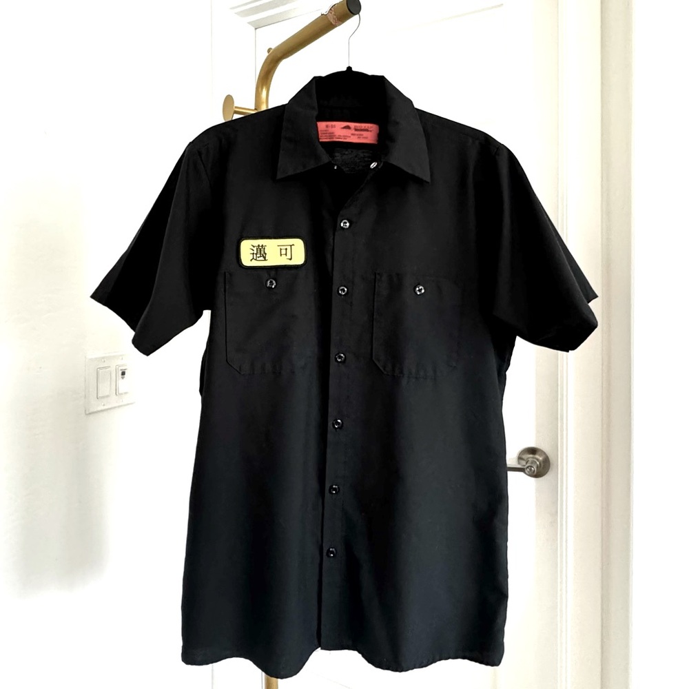 Men's Short Sleeves Black Vintage Button Down Workwear Utility Shirt M 90s Y2K